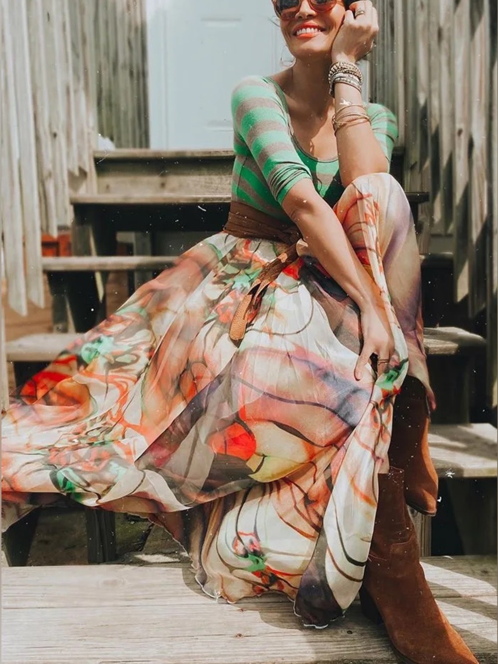 Chicwish Richly Tinting Watercolor Chiffon Maxi Skirt M/L